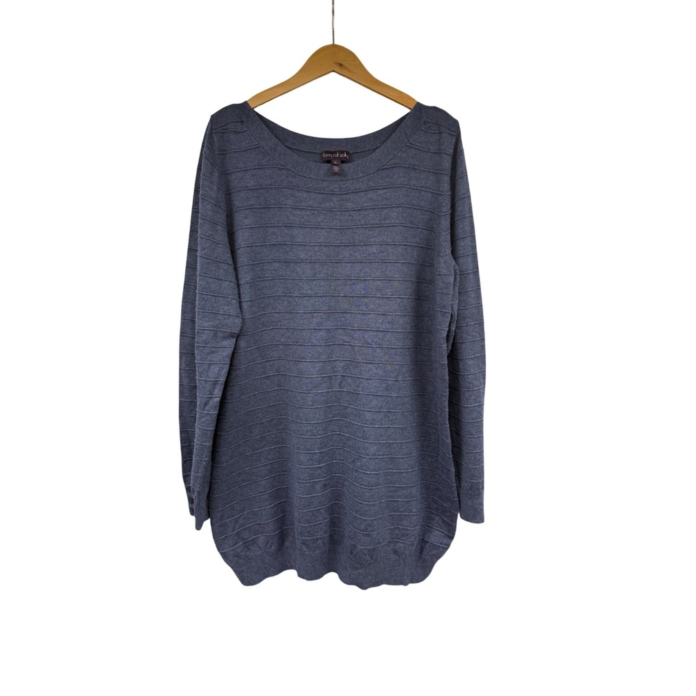 Long Tall Sally Blue Textured Rib Knit Tunic Sweater Womens XL Long Sleeve Scoop